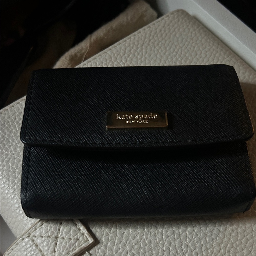 kate spade Black Saffiano Leather Card Wallet with Gold Tone Hardware